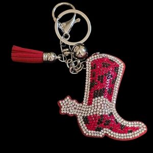 Rhinestone Cowboy Boot Bag Charm / Keychain – Red Western Glam